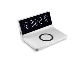 Réveil avec chargeur induction à 15W max double alarme lumiosité réglable 1 port USB pour la charge affichage lheure la