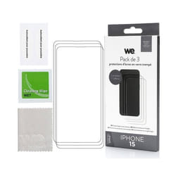 WE PACK 3 verres trempés IPHONE 15 : 3 Protections décran - anti-rayures - anti-bulles dair - ultra-résistant - dureté 9H Glass