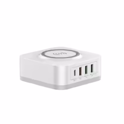 Chargeur secteur WE 3 Port USB A + 1 Port USB-C + 1 socle charge sans-fil Total 32W  Power Delivery/QC 3.0 coloris blanc.