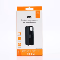 Etui folio - WE - Xiaomi Redmi Note 14 5G - Fermeture aimantée - Coque semi-rigide - Noir