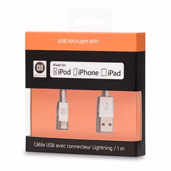 D2 Diffusion D2USBAPPLIGHT100B, Blanc, USB A, Lightning, 1 m, Mâle, Mâle