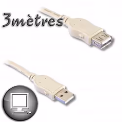 Câble Rallonge USB 2.0 A mâle / A femelle 3m Câble Rallonge USB 2.0 A mâle / A femelle 3m Permet de prolonger un cordon USB - ...