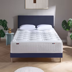 DODO - Ensemble - Matelas mi-ferme + sommier Blanc x Bleu LE VERITABLE - 140 x 190 cm