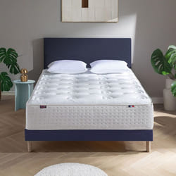 DODO - Ensemble - Matelas mi-ferme + sommier Blanc x Bleu LE VERITABLE - 140 x 190 cm