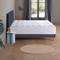 DODO - Ensemble - Matelas mi-ferme + sommier + Tête de lit Blanc x Bleu LE VERITABLE - 140 x 190 cm