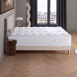 Ensemble de literie - DODO - Matelas mi-ferme 140x190 cm - Sommier à lattes - Tête de lit Beige