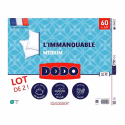 Découvrez le lot de 2 oreillers DODO L'IMMANQUABLE, parfaits pour un sommeil réparateur. Avec une enveloppe 100% polyester et ...