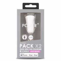 MOOOV 730312 chargeur d'appareils mobiles Téléphone portable, Smartphone Blanc Allume-cigare Charge rapide Auto