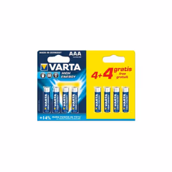 nom. Tension: 1,5 V typ. capacité: 1250 mAh taille: AAA dimensions: Ø 10,5 x 44,5 mm Emballage: 8 piles par blister système é ...