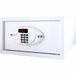 Coffre-fort hôtel Trustee Compact blanc Coffre-Fort Trustee Compact blanc avec verrouillage par code. Système sécurisé avec b ...