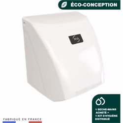 Sèche-mains - Zephyr blanc Sèche-Mains Zephyr blanc automatique à air chaud, anti-vandalisme (IK10) avec logo personnalisable ...