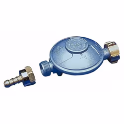 Détendeur à sécurité + raccord tétine (limiteur de débit incorporé) NF - débit 1,3 kg/h - pression sortie 28 mbar - raccord e ...