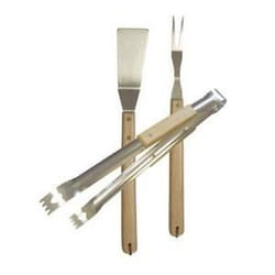 Set daccessoires barbecues - COOKIN GARDEN - Inox et bois - 3 pièces - Manche en bois - FSC 100% inox