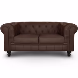Canapé Chesterfield 2 places - MENZZO - Marron - Classique - Intemporel - Cuir - Fixe
