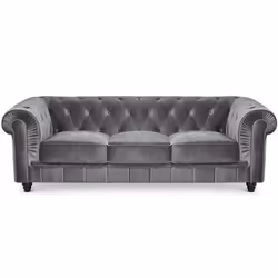 Grand canapé 3 places Chesterfield Velours Argent