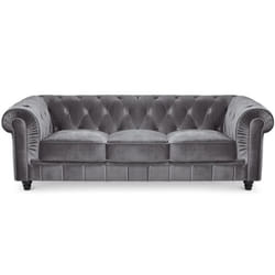 Grand canapé 3 places Chesterfield Velours Argent