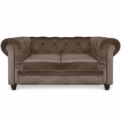 Canapé 2 places Chesterfield en velours taupe - MENZZO - fixe - accoudoirs - style classique