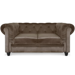 Canapé 2 places Chesterfield en velours taupe - MENZZO - fixe - accoudoirs - style classique