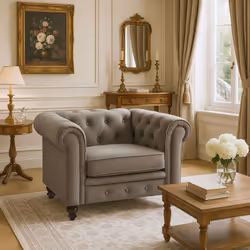 Grand fauteuil Chesterfield velours Taupe