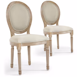 Chaises médaillon Louis XVI MENZZO - Lot de 2 - Tissu Beige - Bois cérusé
