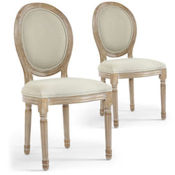 Chaises médaillon Louis XVI MENZZO - Lot de 2 - Tissu Beige - Bois cérusé