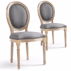 Lot de 2 chaises de style médaillon Louis XVI Tissu Gris Clair