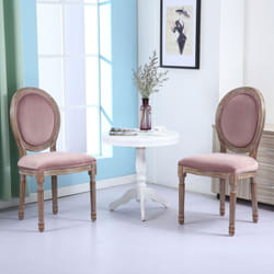 Lot de 2 chaises Louis XVI Bois patiné & Velours Rose