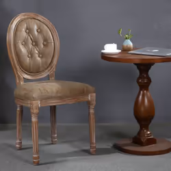 Lot de 2 chaises de style médaillon Louis XVI Bois patiné & Simili capitonné taupe