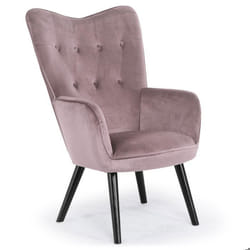 Fauteuil scandinave - MENZZO - KLARYS - Rose - Haut dossier capitonné - Pieds en bois noir