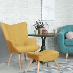 Fauteuil scandinave + pouf Lylou Tissu Jaune