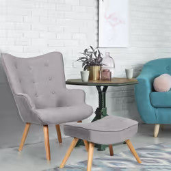 Fauteuil scandinave + pouf Lylou Tissu Gris clair