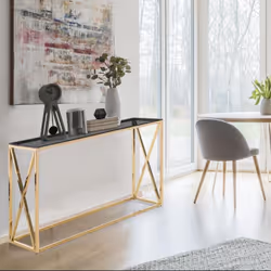 Console Sydney en Verre Fumé et pieds Or