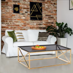 Table basse Sydney en Verre Fumé et pieds Or