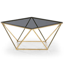 Table basse Louane en Verre Fumé et pieds Or