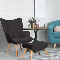 Fauteuil scandinave + pouf Lylou Tissu Noir