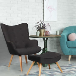 Fauteuil scandinave + pouf Lylou Tissu Noir