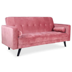 MENZZO Canapé convertible clic-clac scandinave Slow Velours Rose -L186 x P75 x H89 cmPosition lit : L186 x P107 x H89 cm