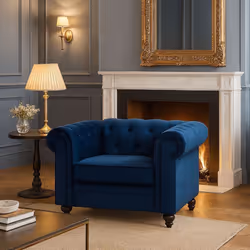 Grand fauteuil Chesterfield Velours Bleu