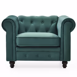 Fauteuil Chesterfield Velours Vert - MENZZO - 1 place - Avec accoudoirs - Style Classique - Intemporel
