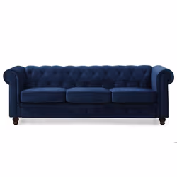 Grand canapé 3 places Chesterfield Velours Bleu