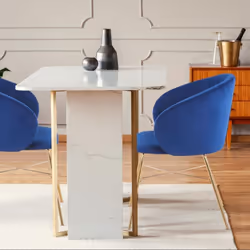 Chaise Smart Velours Bleu Pieds Or