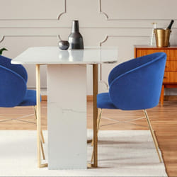 Chaise Smart Velours Bleu Pieds Or