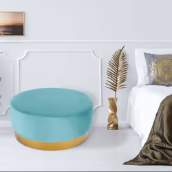 Pouf Rond Daisy Velours Menthe Pied Or