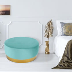 Pouf Rond Daisy Velours Menthe Pied Or