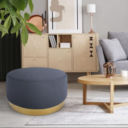 Pouf Rond Daisy Tissu Gris Foncé Pied Or