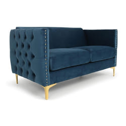 MENZZO Canapé 2 places Joshua Velours Bleu -L145 x P70 x H74 cm