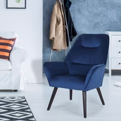 Fauteuil scandinave dossier haut Fox Velours Bleu