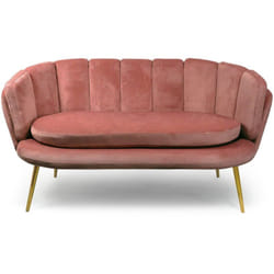 Canapé 2 places arrondi Brenda Velours Rose pieds Or