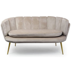 Canapé 2 places arrondi Brenda Velours Taupe pieds Or