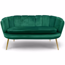 Canapé 2 places arrondi Brenda Velours Vert pieds Or